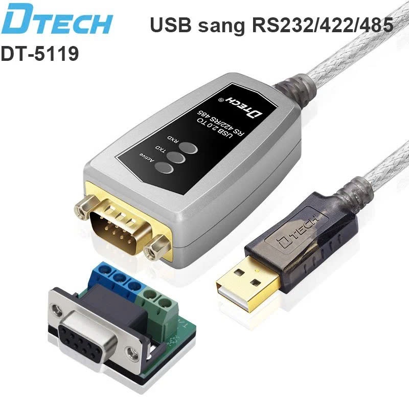 USB TO RS422 RS485 dài 0.5/1.2m có đèn LED  Dtech DT-5119 DT-5019 chính hãng DTECH