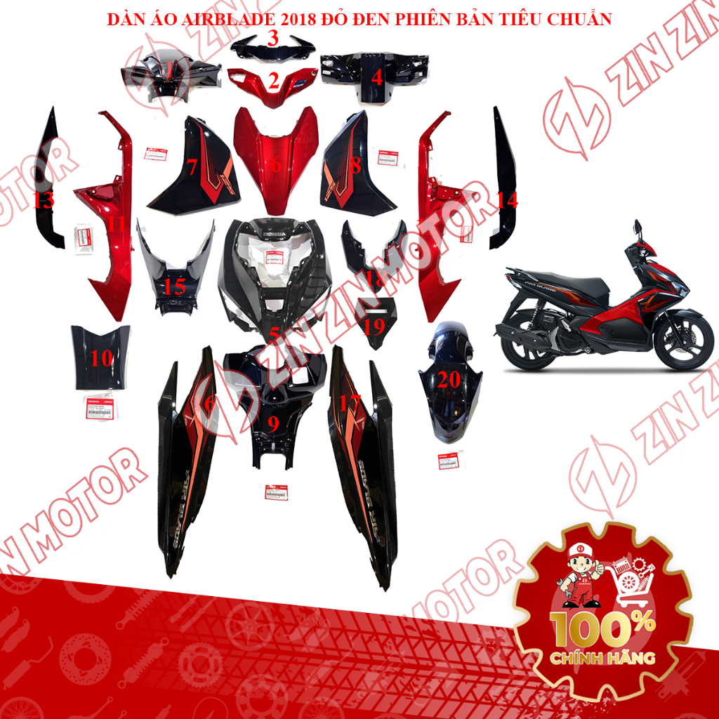 Dàn Áo AB 2018, Dàn Áo Xe Air Blade 125 2018 Đỏ Đen Phiên Bản Tiêu Chuẩn Chính Hãng - ZZM