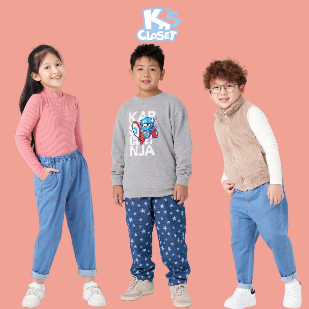 Quần Jean Baggy K'S CLOSET Kiểu Dáng Năng Động Thể Thao Cho Bé Trai Và Bé Gái Từ 10-55kg (2-14 Tuổi) KT105TWS
