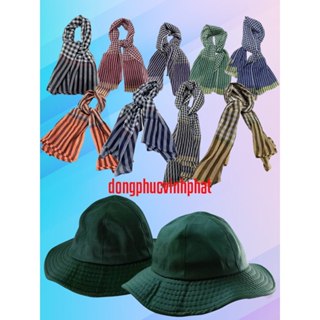 Combo Nón Tai Bèo Đoàn Thanh Niên Trơn Và Khăn Rằn Nam Bộ Nhiều Màu-Hình Thật