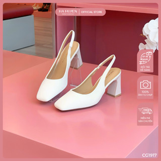 Giày cao gót nữ HÀ HUYỀN da lì mũi vuông trơn quai hậu gót dẹt 8cm - CG1917