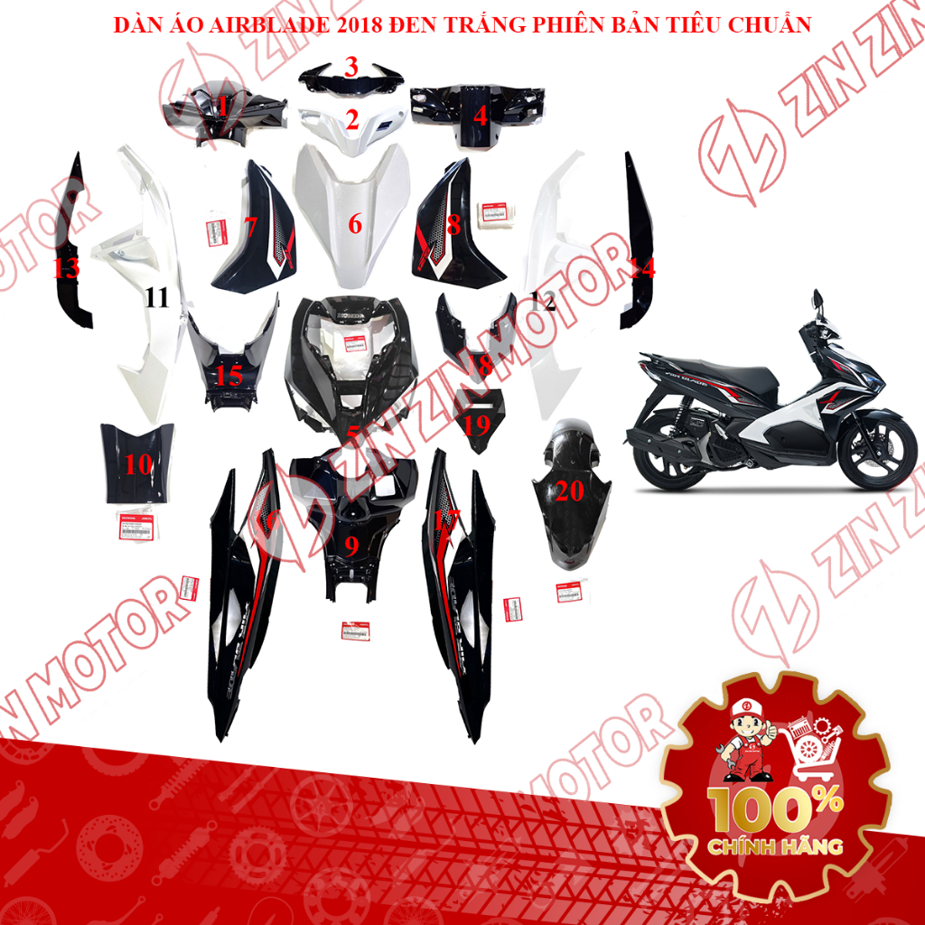 Dàn Áo AB 2018, Dàn Áo Xe Air Blade 125 2018 Trắng Đen Phiên Bản Tiêu Chuẩn Chính Hãng - ZZM