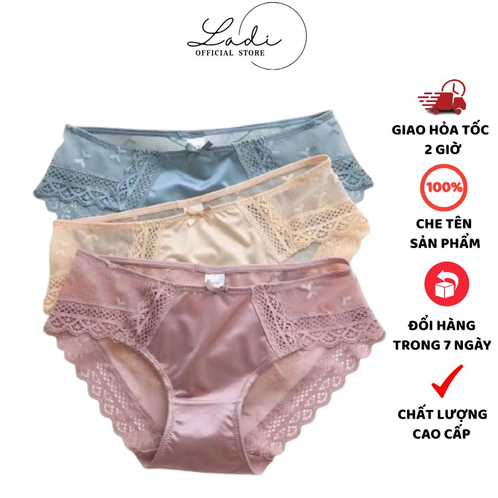 QUẦN LÓT NỮ LADI - Quần lót su phối ren cao cấp thêu hình trái tim mã 8073