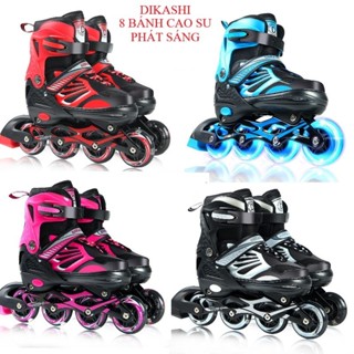 <TẶNG CỐC TRƯỢT> Giày Patin Dikashi S186 với 8 BÁNH CAO SU PHÁT SÁNG, Patin trẻ em người lớn năng động