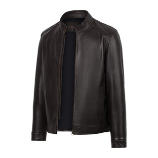 Áo khoác da nam, áo da thật cao cấp Fttleather Racer Jacket Da Bò Cổ Trụ Trơn - AD201 Màu đen