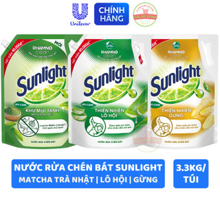  Nước Rửa Chén Bát Sunlight Thiên Nhiên Lô Hội | Gừng | Matcha Trà Nhật - Túi 3.3KG 