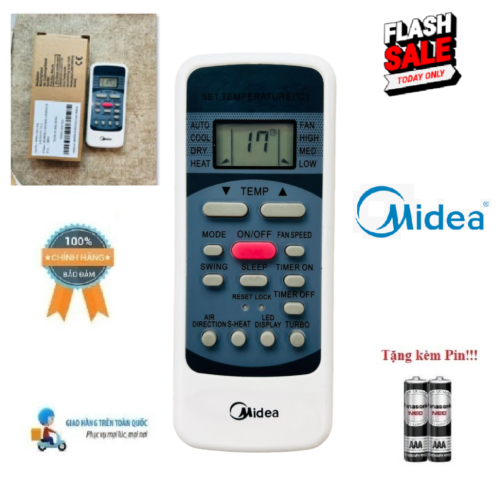 Remote Điều khiển điều hòa Midea 1& 2 chiều Inverter - HÀNG CHÍNH HÃNG mới 100% Tặng kèm Pin!!!