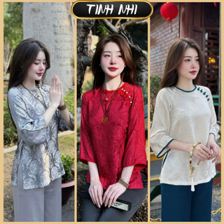  Pháp phục đi chùa gấm tầm chữ thọ TINH NHI sang trọng và thanh lịch PP72 