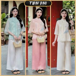  Đồ lam đi chùa thêu chim hạc TINH NHI thiết kế thời thượng và thanh lịch PP23 