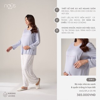 NOUS MOM Bộ quần áo sau sinh cho mẹ dài tay set đồ bầu mặc tại nhà phối màu sắc in họa tiết cho mẹ bầu