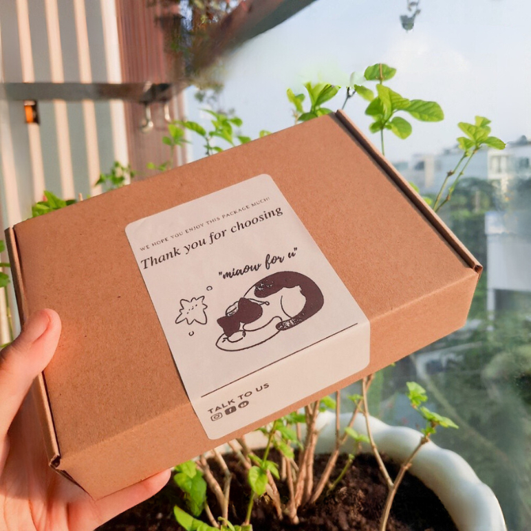 Set 10 tem dán seal hộp HÀNG CAO CẤP Nhãn dán túi gói hàng size a7 hoạ tiết cute dễ thương dùng tran