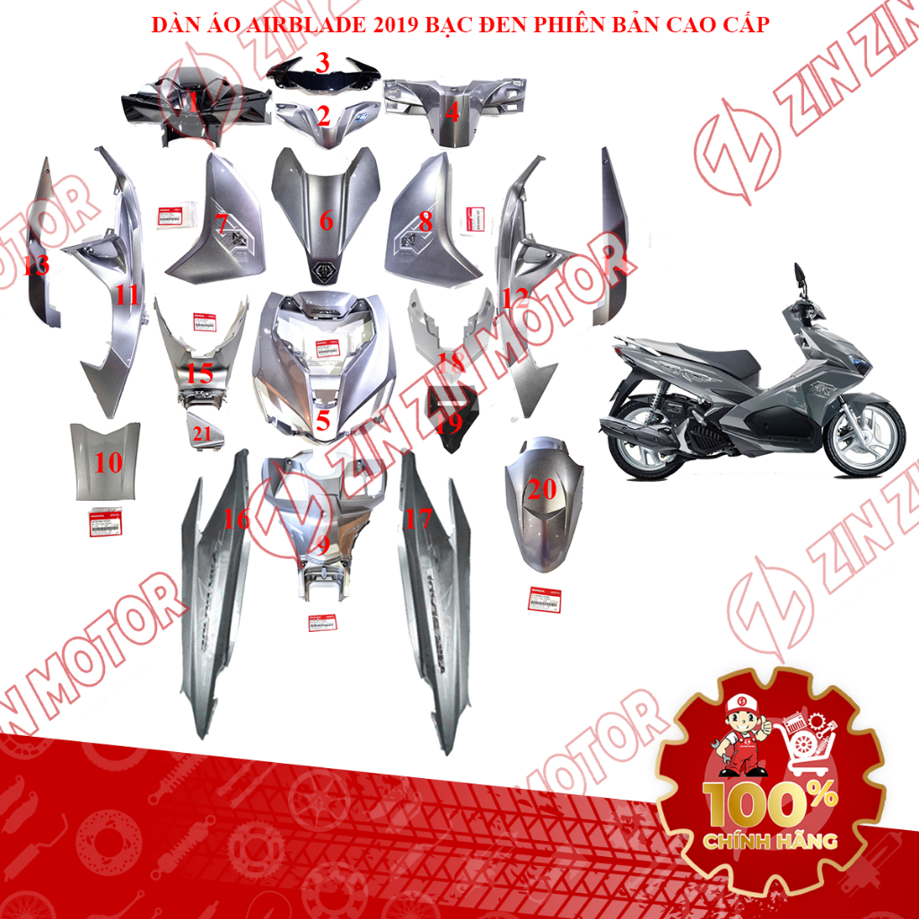 Dàn Áo AB 2019, Dàn Áo Xe Air Blade 125 2019 Bạc Đen Phiên Bản Cao Cấp 53205-K66-V00ZD Chính Hãng - 