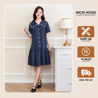 Đầm Suông MICHI House Váy Xuông Đuôi Cá Công Sở Tay Ngắn Cài Cúc Dáng Dài Đến Gối Freesize V744