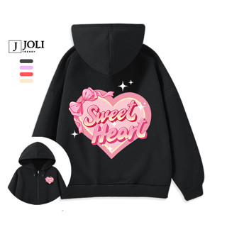 Áo Hoodie Zip, Áo Khoác Nam Nữ Unisex By JOLI Mã Sweet Heart Chất Nỉ Bông Form Rộng Mũ 2 Lớp J Joli Trendy