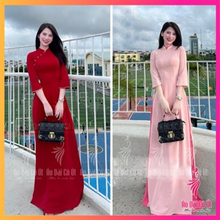Áo Dài Truyền Thống Nữ Lụa Mỹ Cổ Cách Điệu Tay Loe Đính Ngọc Hàng May Sẵn