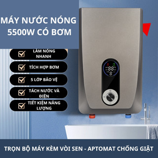 Máy nước nóng trực tiếp DSK-55 màu xám 1 núm,máy nước nong CÓ BƠM TRỢ LỰC có vòi sen công suất 5500W,chống giật an toàn.