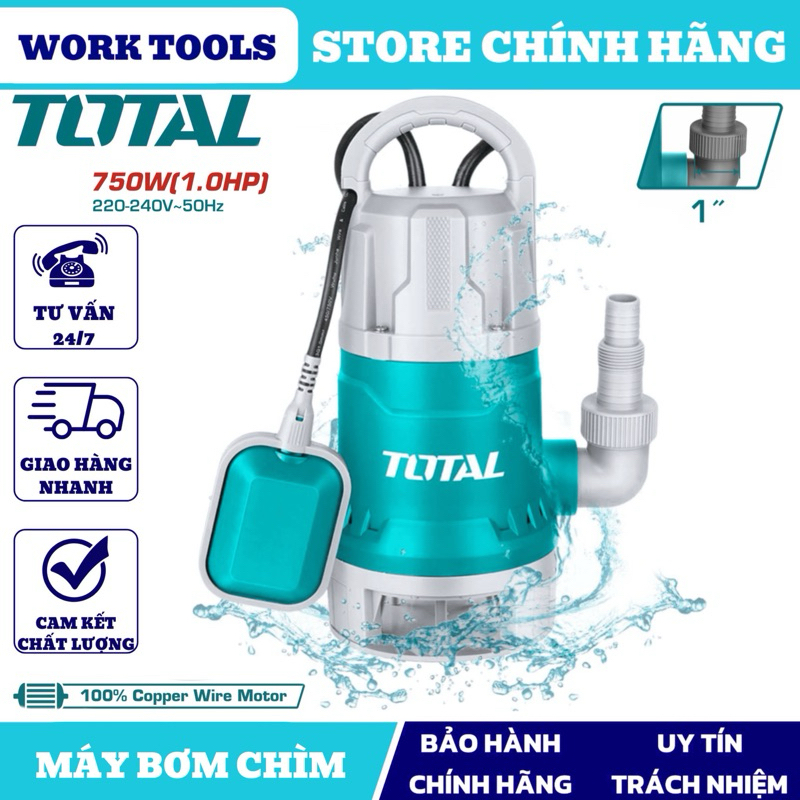  < HỎA TỐC 24H > TOTAL Máy Bơm Chìm Nước Thải 750W  1HP TWP87506 - WWPFW03 