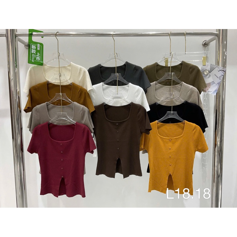 Áo len cổ U hàng cúc xẻ giữa - ảnh thật mã L18.18