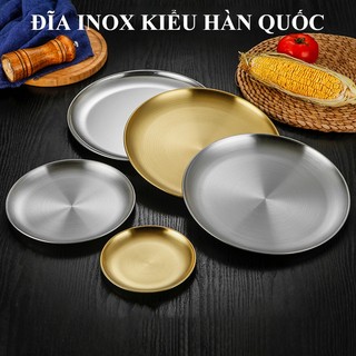  Đĩa inox vàng SHINNY Đĩa inox tròn kiểu Hàn Quốc mạ vàng mạ bạc decor thức ăn đựng thịt nướng trái cây salad 