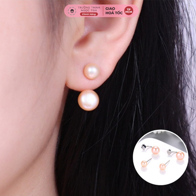 Bông Tai Ngọc Trai Bạc 925 Màu Cam Hạt Trai Nước Ngọt Tinh Tế Thời Trang - Ngọc Trai Trường Thịnh