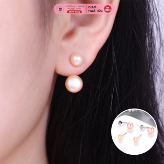  Bông Tai Ngọc Trai Bạc 925 Màu Cam Hạt Trai Nước Ngọt Tinh Tế Thời Trang - Ngọc Trai Trường Thịnh 