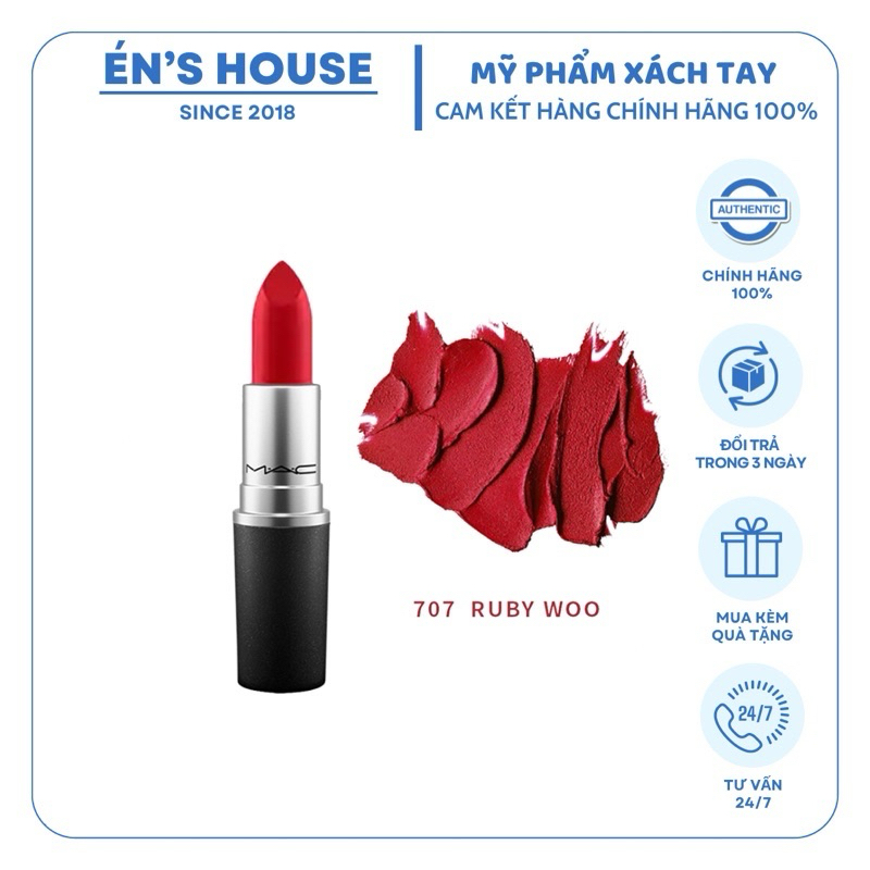 Son MAC Ruby Woo 707- Màu đỏ quyến rũ, trẻ trung