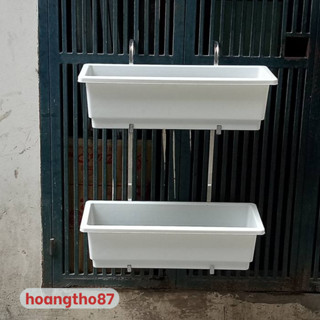   Tặng xẻng  Bộ kệ giá móc treo chậu trồng cây rau ban công 2 tầng  2 chậu dài thông minh 