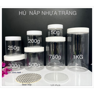 HỦ NHỰA NẮP TRẮNG CHIẾT MĨ PHẨM - LỌ HỦ PET TRONG SUỐT 50g / 100gr / 200g / 250g / 300g / 500g Đựng thực phẩm bánh