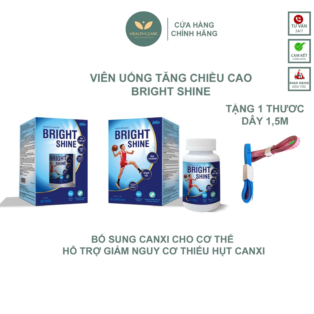 Viên uống Bright Shine TẶNG THƯỚC DÂY ĐO CHIỀU CAO CHO BÉ (Hộp 60 viên) và siro Vinpharma Canxi - Phát triển chiều cao