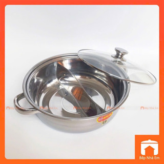 Nồi Lẩu 2 Ngăn Inox Dày Nắp Kính Cao Cấp Nhiều Size - Hàng Việt Nam Sản Xuất