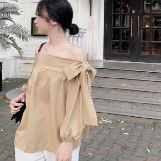 Áo trễ vai nơ vai 3 màu ( đen, trắng, be) | BigBuy360 - bigbuy360.vn