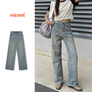 Quần Jean Nữ Ống Suông Màu Xanh Bạc Wash nhẹ Nicool N41-Q47