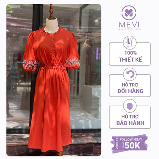 Váy linen cam tay lỡ thêu hoa họa tiết Mái Em _GVTVS6337LB