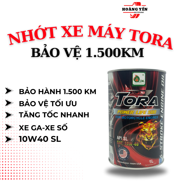Dầu Nhớt Xe Máy Lon Cao Cấp TORA  10W40 SL Bảo vệ 1.500KM Lon Tròn