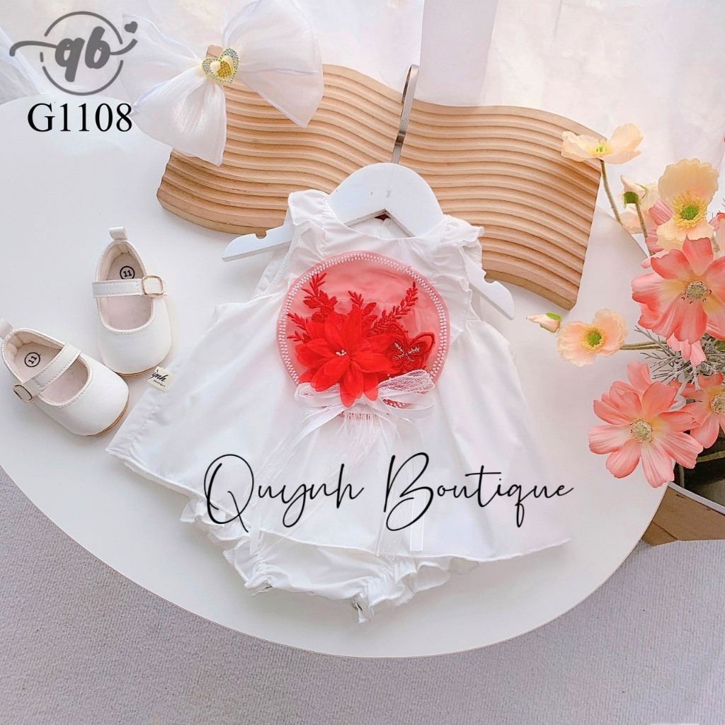 Body váy Quỳnh Boutique Body váy sát nách đính hình tròn hoa