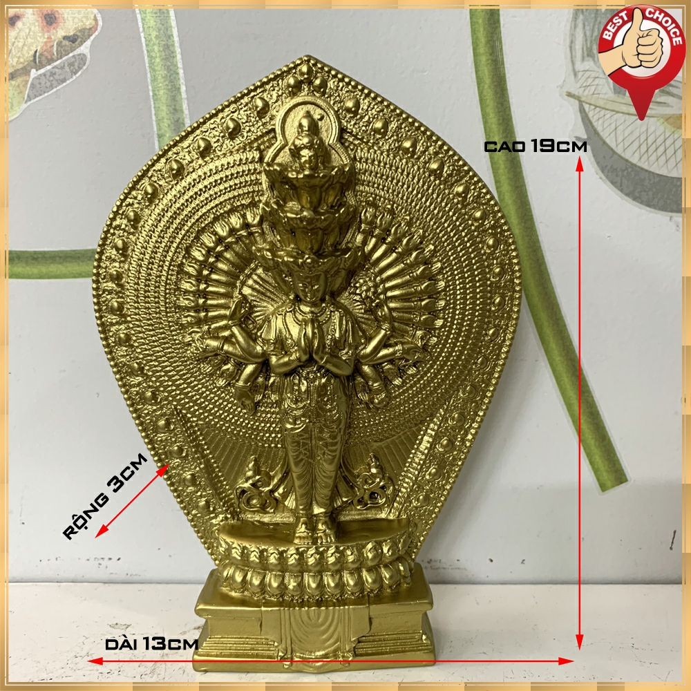 Tượng đá trang trí - Tượng Phật Bà Quan Âm nghìn mắt nghìn tay đứng tòa sen - Cao 19cm - Tượng 1 Mặt