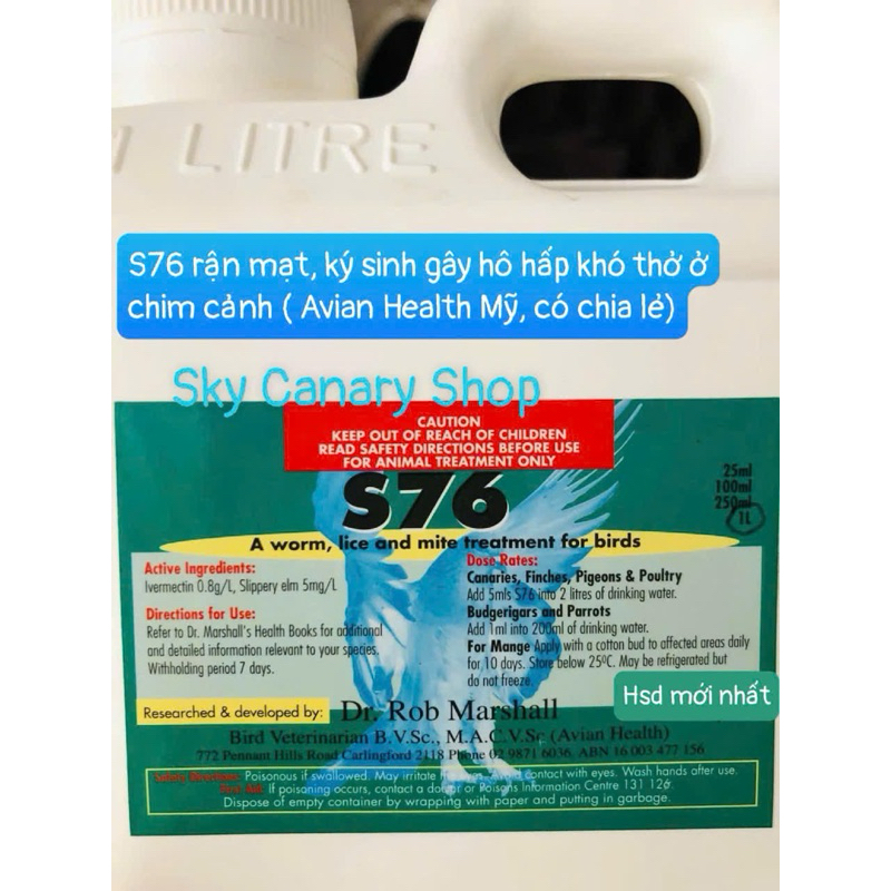 S76 phòng chị rận mạt cho chim (chai chiết 10ml/50ml) Mỹ.