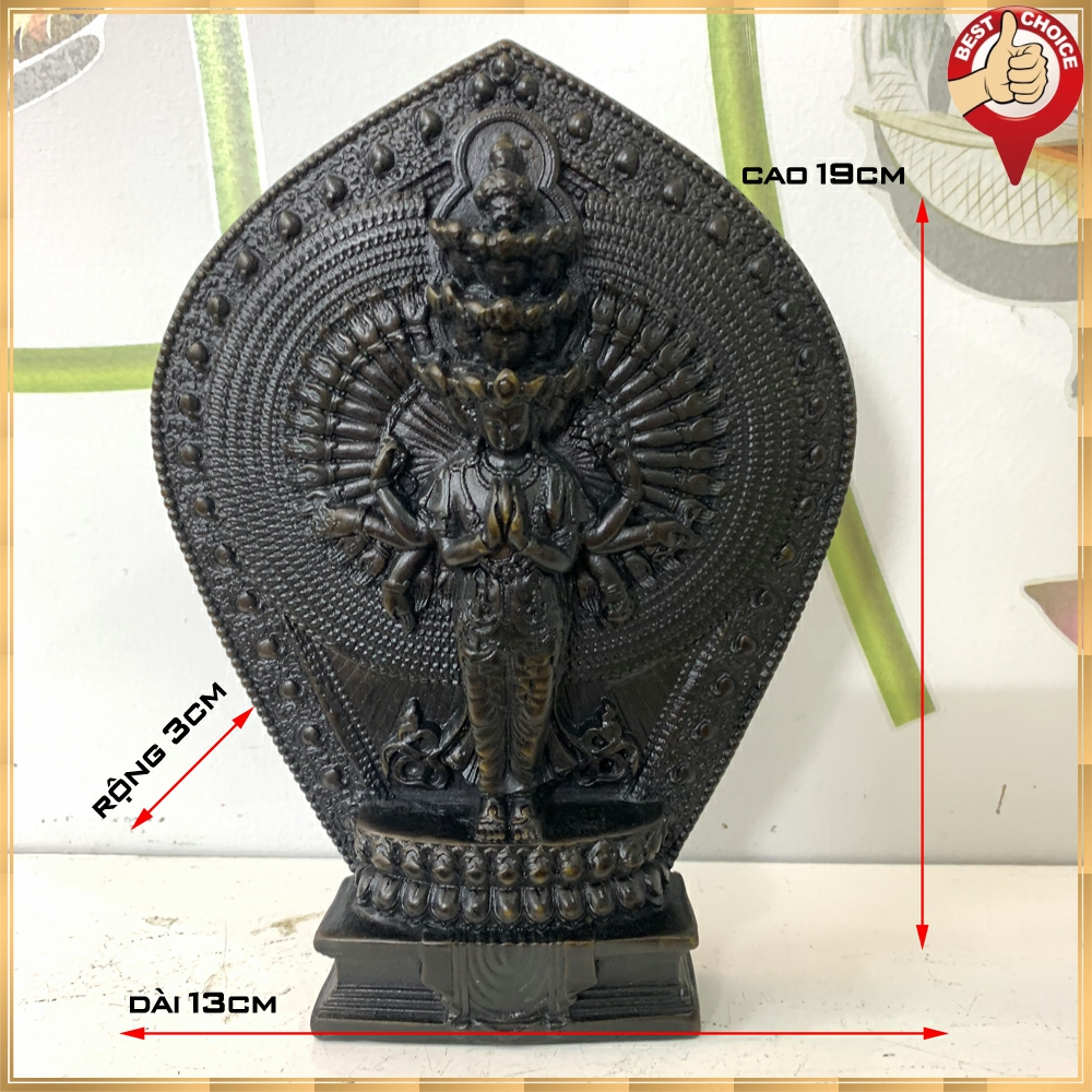 Tượng đá trang trí - Tượng Phật Bà Quan Âm nghìn mắt nghìn tay đứng tòa sen - Cao 19cm - Tượng 1 Mặt