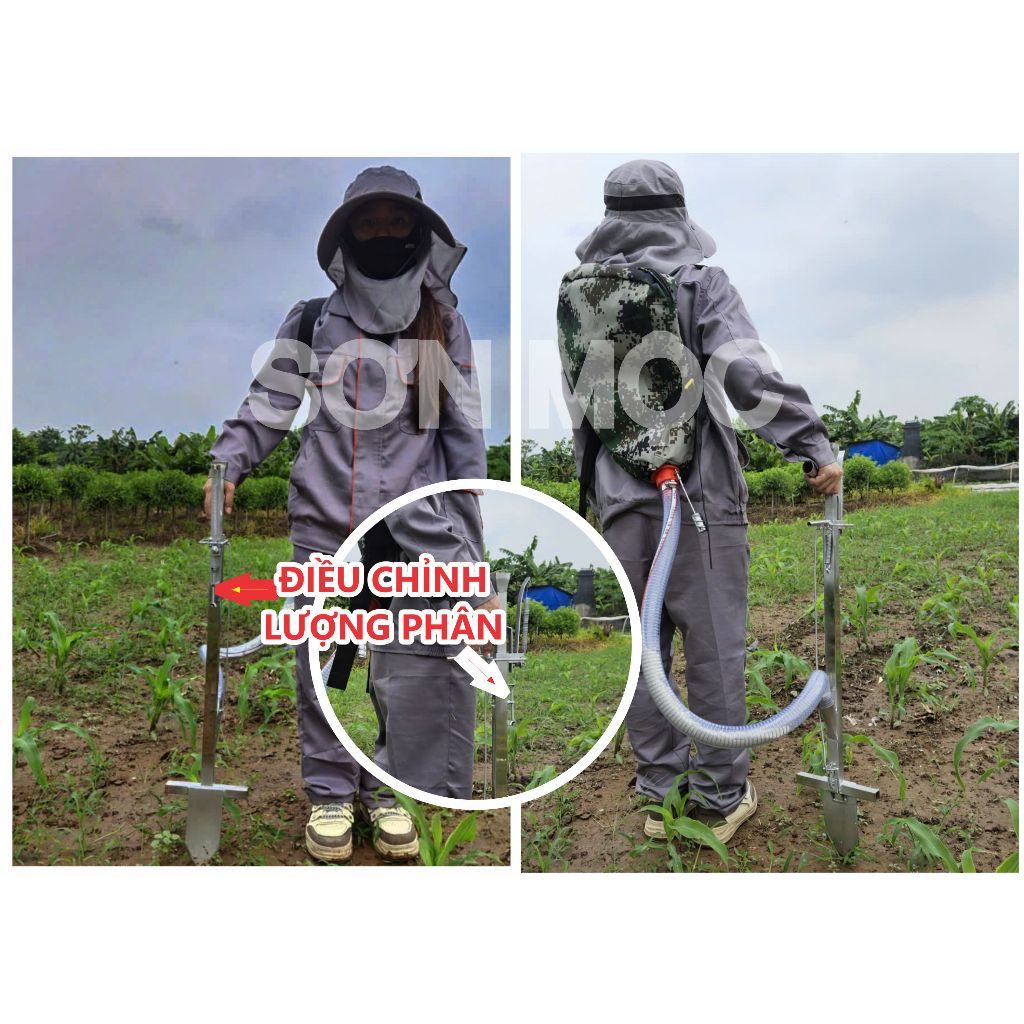 Xẻng bón phân TỰ LẤP INOX-(Loại 1 tay cầm) - GIEO HẠT (2 TRONG 1), lượng phân ĐIỀU CHỈNH tùy ý