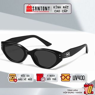 Kính mát mắt mèo nữ Santony gọng nhựa đen bản to dập nổi kim loại sang chảnh A4HK2