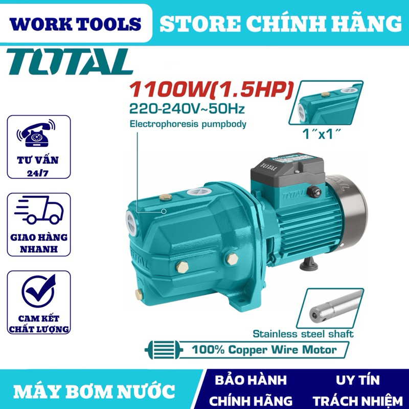 TOTAL Máy bơm nước 1100W (1.5HP) TWP311006 (Cam kết Chính Hãng 100%)
