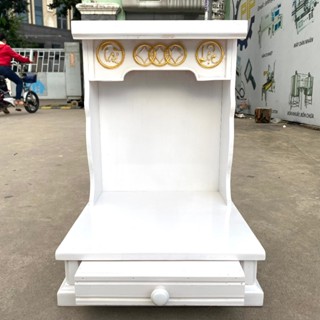  Bàn thờ thần tài ông địa gỗ Sồi sơn trắng thếp vàng chữ Tài Lộc ngang 48cm 