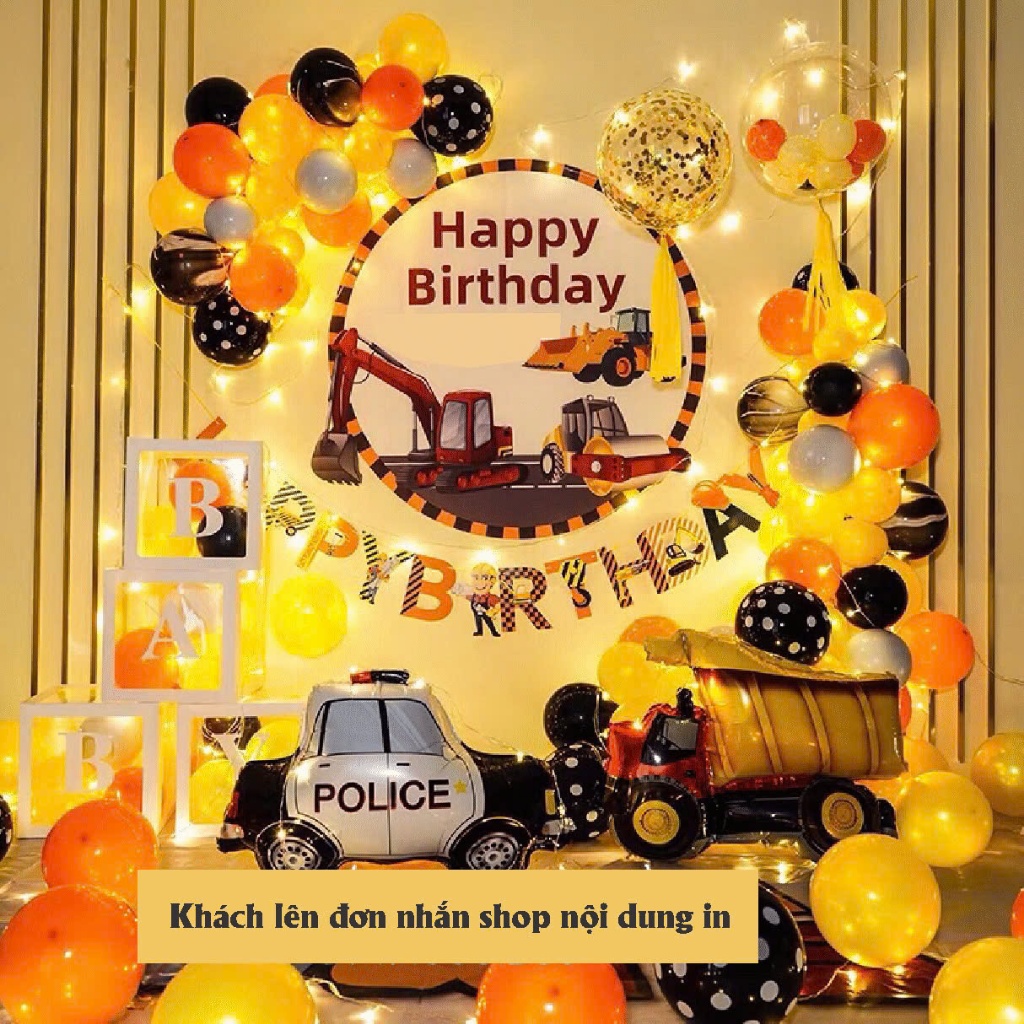 Set bóng trang trí sinh nhật xe hơi máy bay kèm backdrop tặng bơm keo dây kết bóng