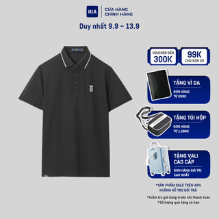 HLAxQee - Áo POLO nam phối viền cổ thêu logo gấu Qee pattern embroidery cool black Polo Shirt