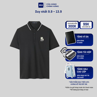 HLA - Áo POLO nam ngắn tay phối viền in logo rồng Dragon pattern on chest classic black Polo shirt