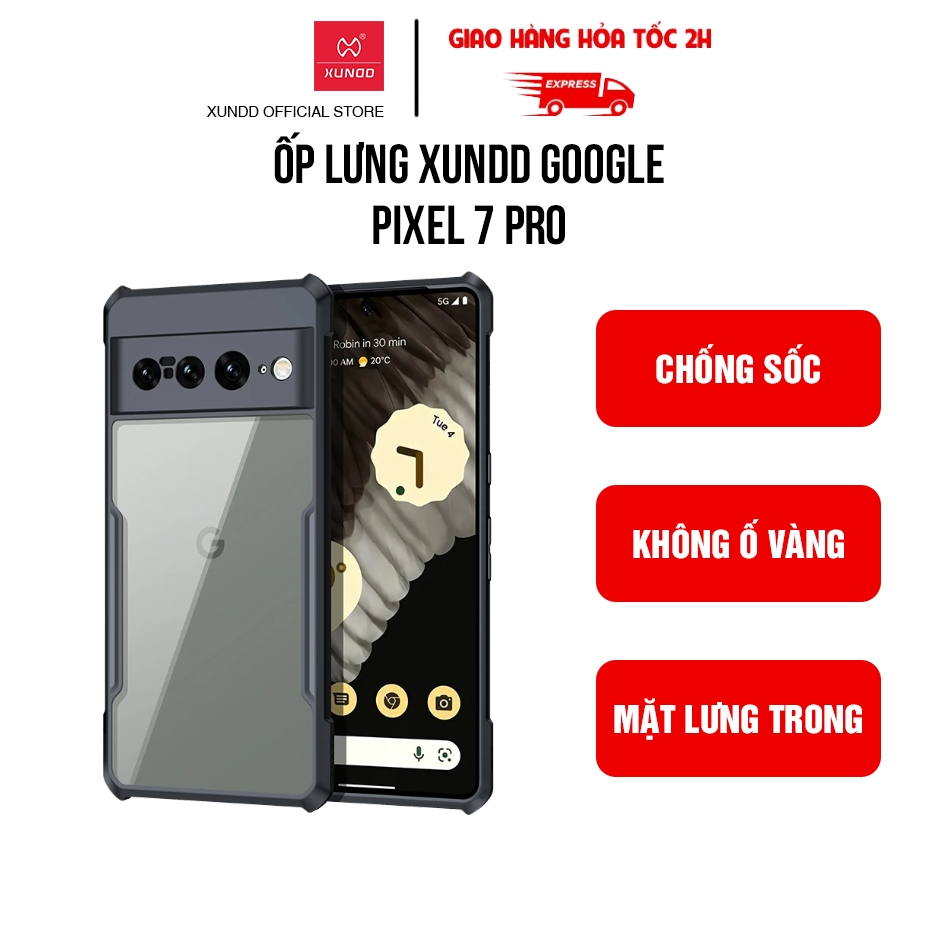 Ốp lưng XUNDD Google Pixel 7 Pro - Viền TPU, Chống sốc, Mặt lưng trong