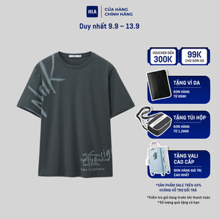 HLA - Áo thun nam ngắn tay phối họa tiết chữ mềm mại & thoải mái Soft and comfortable icy cotton gray T-shirt