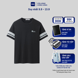 HLA - Áo thun nam cổ tròn tay áo phối viền 100% cotton Round neck short sleeves cotton T-shirt