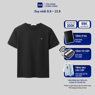 HLA - Áo thun nam ngắn tay phối bo tay áo mềm mịn đàn hồi khoáng khí Elastic soft breathable cool black T-shirt