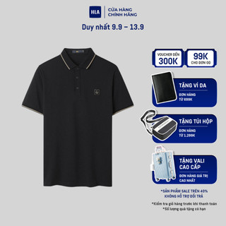 HLA - Áo POLO nam ngắn tay mềm mịn phối viền thêu logo rồng Dragon pattern neckline solid black POLO Shirt